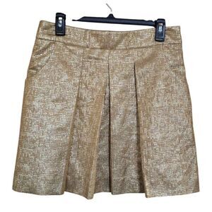 J. Crew Collection Gold Metallic Pleated Mini Skirt glam chic elegant bling